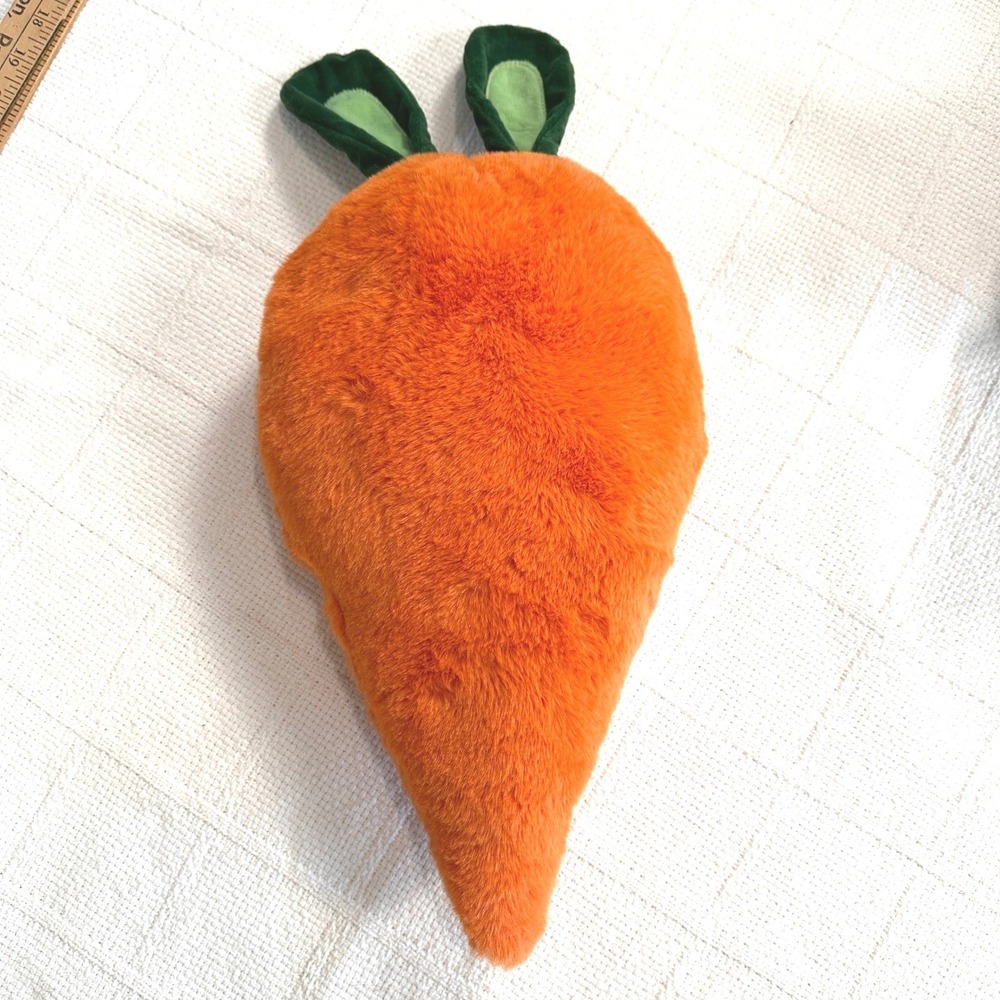 Carrot Plush Pillow Orange Faux Fur Easter Decorative 19"‎ Cottagecore Kitsch